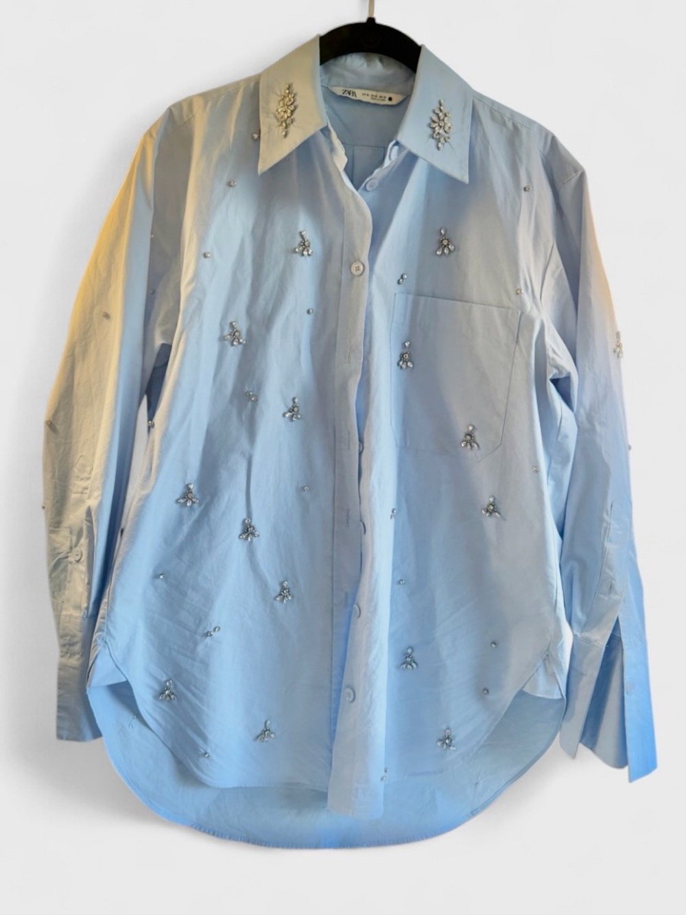 Zara Light Blue Embellished Button-Up Shirt